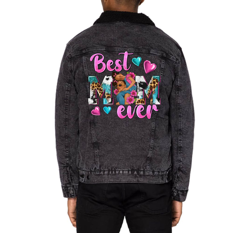 Best Mom Ever Afro Woman Unisex Sherpa-Lined Denim Jacket by texasbilliewilder | Artistshot