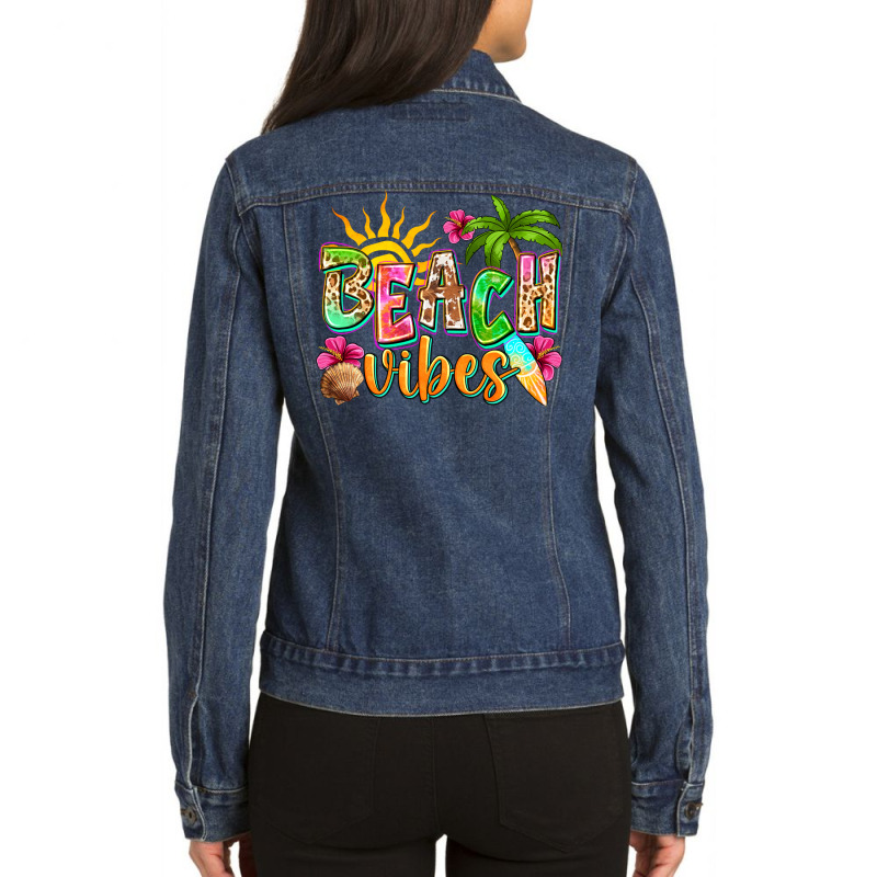 Beach Vibes Ladies Denim Jacket by NancyCooperArtShop | Artistshot