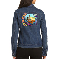 Summer Time Skeleton Surfing Ladies Denim Jacket | Artistshot