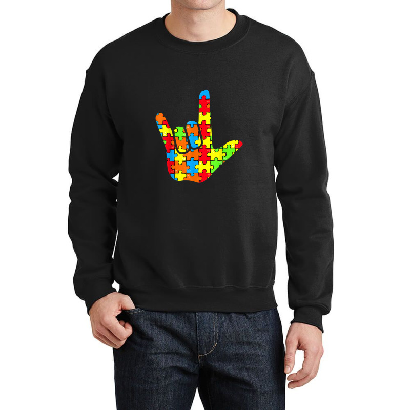 Asl Love Sign Language Autism Awareness Support Crewneck Sweatshirt by YenNgoc | Artistshot