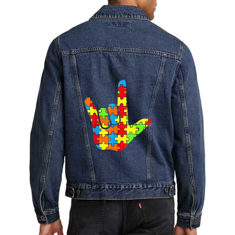 Asl Love Sign Language Autism Awareness Support Men Denim Jacket by YenNgoc | Artistshot