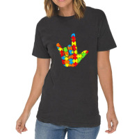 Asl Love Sign Language Autism Awareness Support Vintage T-shirt | Artistshot