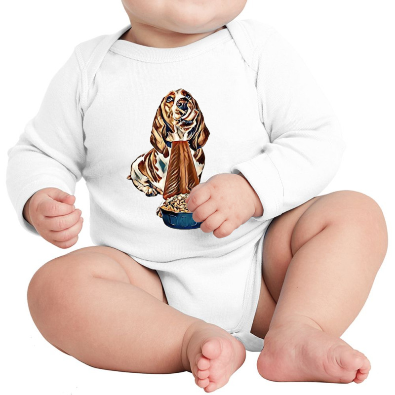 Cute Basset Hound Dog Licking Long Sleeve Baby Bodysuit by Kemnabi | Artistshot