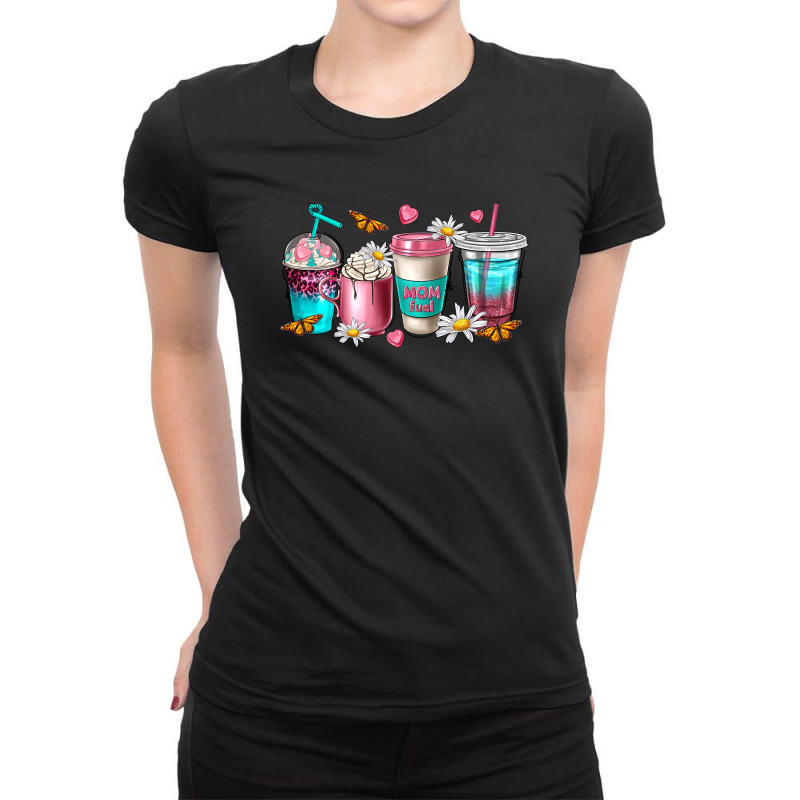 Mom Fuel Coffee Cups Ladies Fitted T-Shirt by NancyCooperArtShop | Artistshot