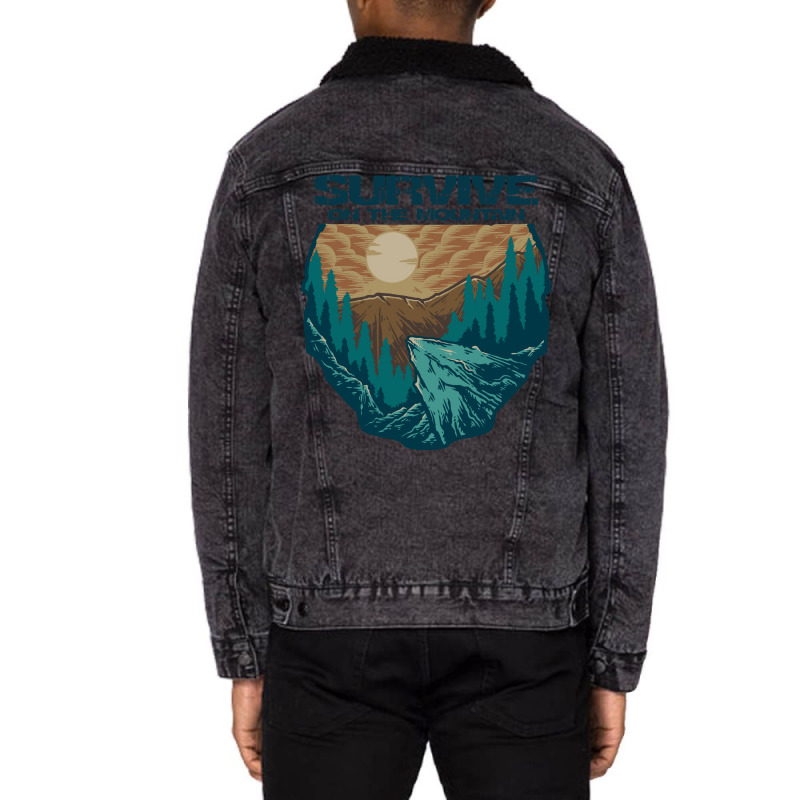 Survive On The Mountain Unisex Sherpa-Lined Denim Jacket by metalcozmic | Artistshot