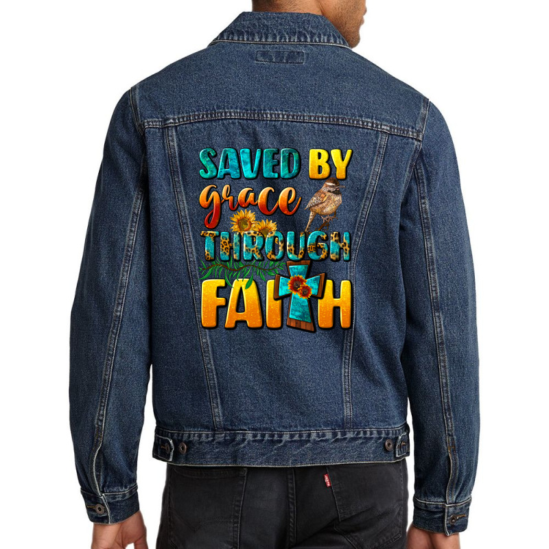 Saved By Grace Through Faith Men Denim Jacket | Artistshot