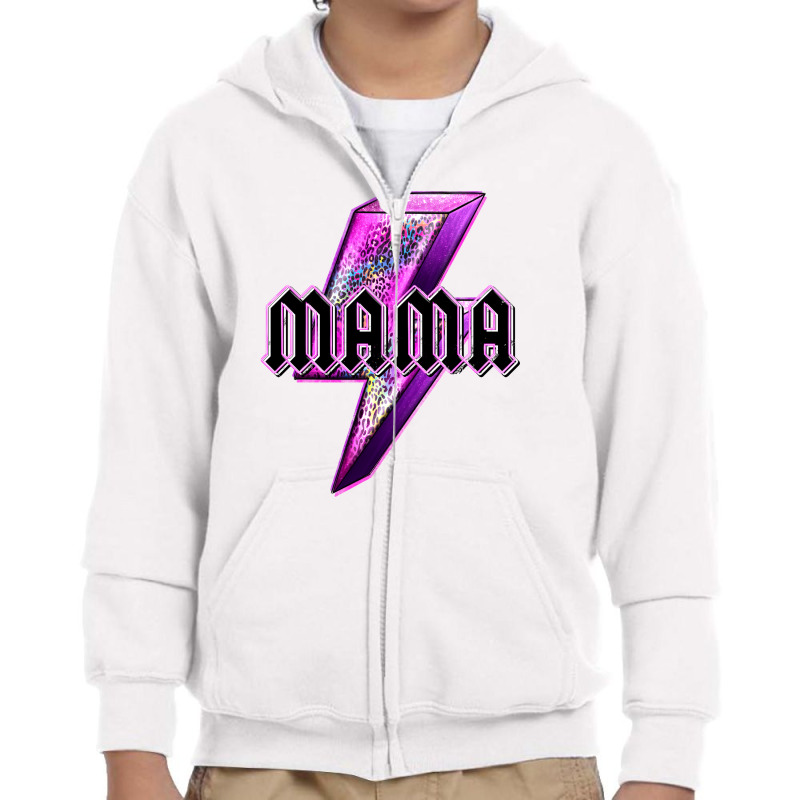 Mama Neon Leopard Lightning Bolt Youth Zipper Hoodie by enoddigitalart@gmail.com | Artistshot