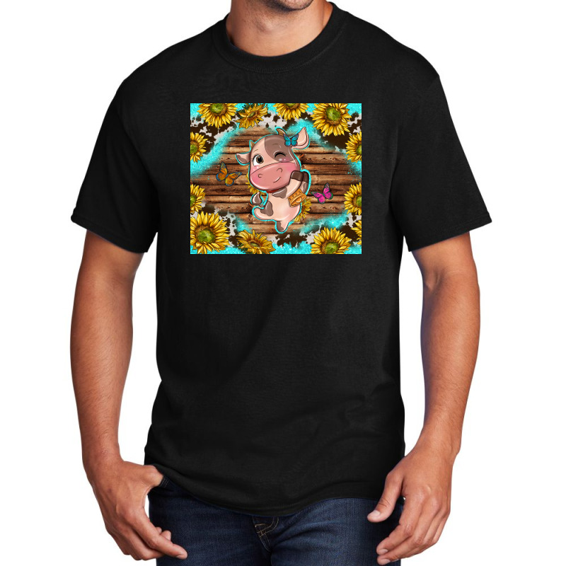 Western Cute Cow With Sunflower Basic T-shirt | Artistshot