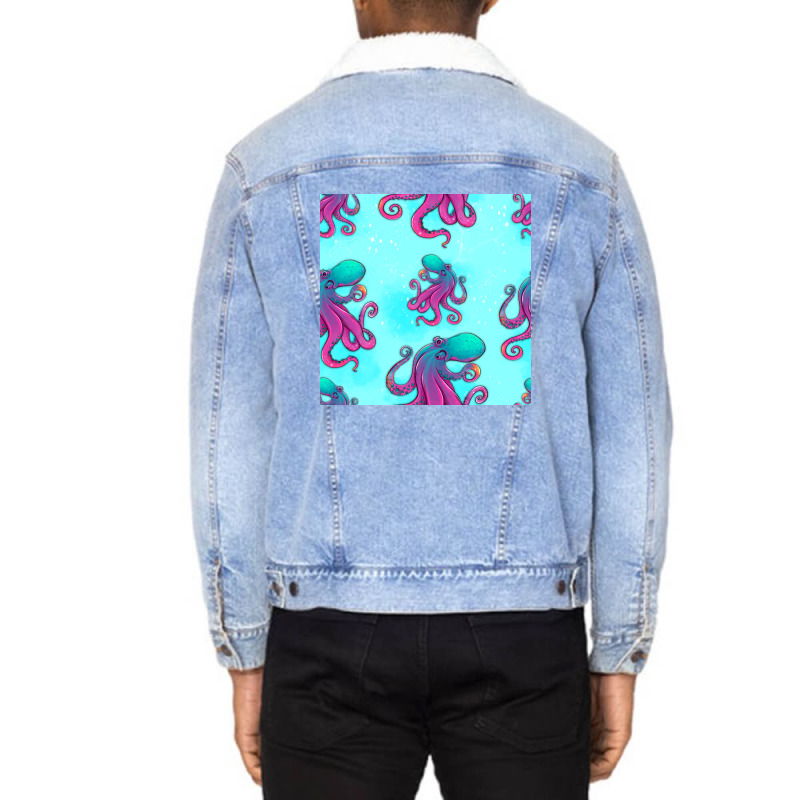 Colorful Octopus Seamless Pattern Unisex Sherpa-Lined Denim Jacket by HRA Design Shop | Artistshot