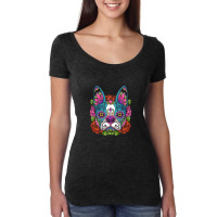 Boston Terrier Sugar Skull Dog Calavera Dia De Los Muertos Long Sleeve Women's Triblend Scoop T-shirt | Artistshot