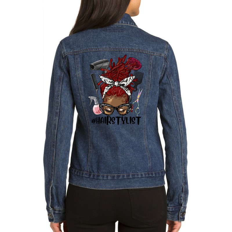 Afro Messy Bun Red Locs Hairstylist Ladies Denim Jacket by HRA Design Shop | Artistshot