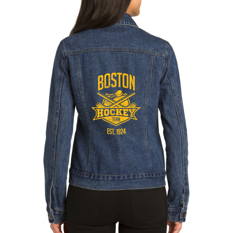 Distressed Retro Bruin Look Party Tailgate Gameday Fan Gift T Shirt Ladies Denim Jacket by Vivu991 | Artistshot