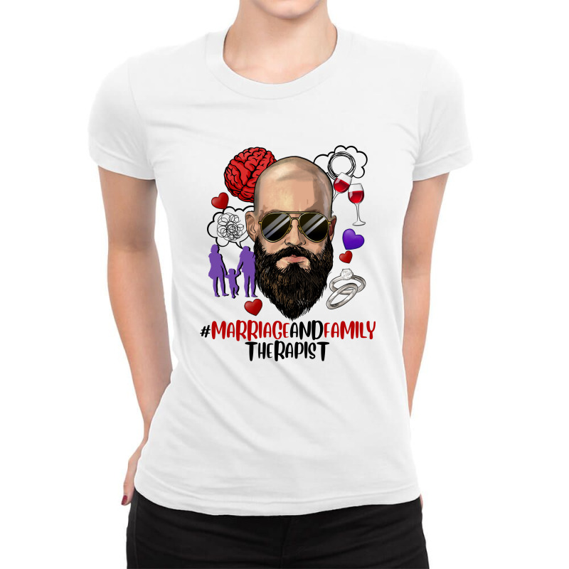 White Bald Man Bearded Marriage And Family Therapi Ladies Fitted T-Shirt by HRA Design Shop | Artistshot