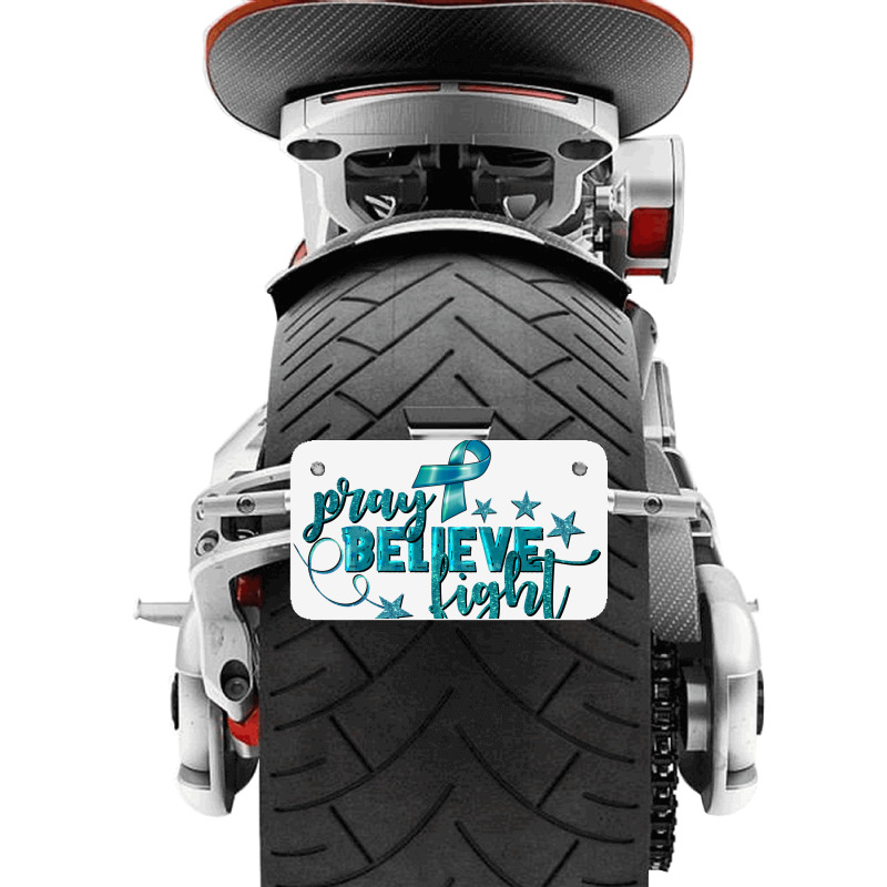 Pray Believe Fight Ovarian Cancer Motorcycle License Plate | Artistshot