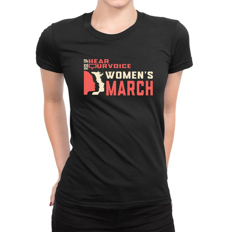 Women's March Rise Up Hear Our Voice Ladies Fitted T-Shirt by denbey | Artistshot