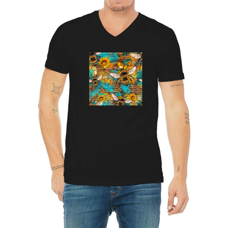 Bees And Sunflower Seamless Pattern V-neck Tee | Artistshot