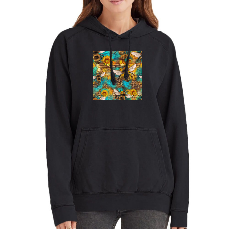 Bees And Sunflower Seamless Pattern Vintage Hoodie | Artistshot