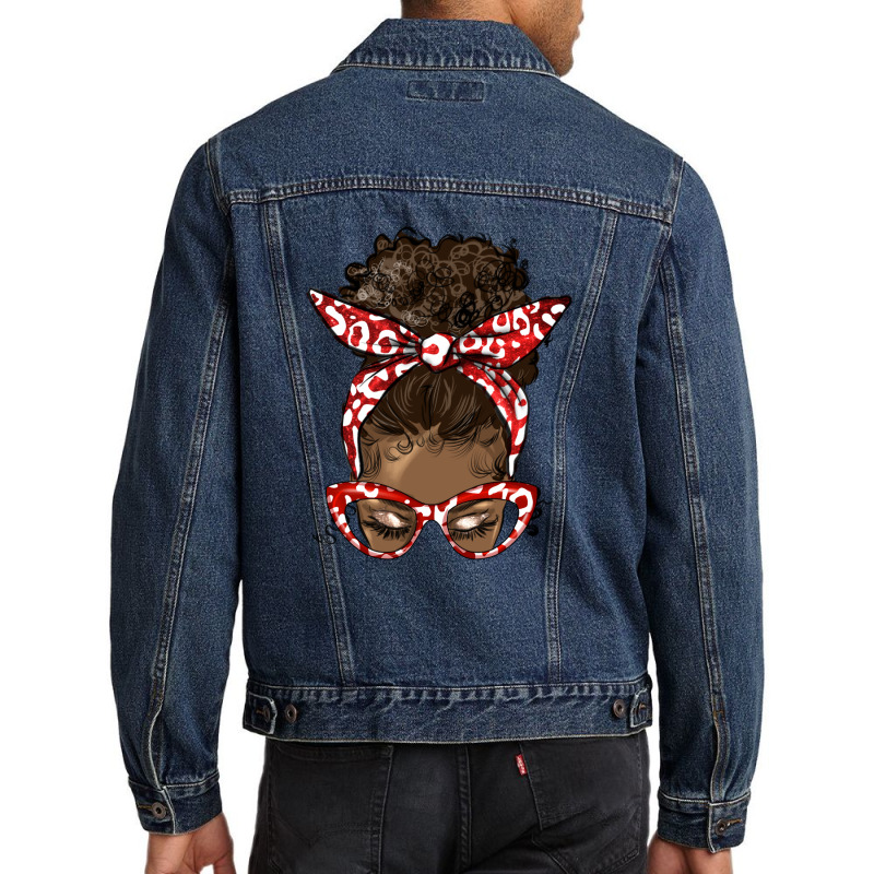 Soror Colors Red And White Messy Bun Men Denim Jacket by HRA Design Shop | Artistshot