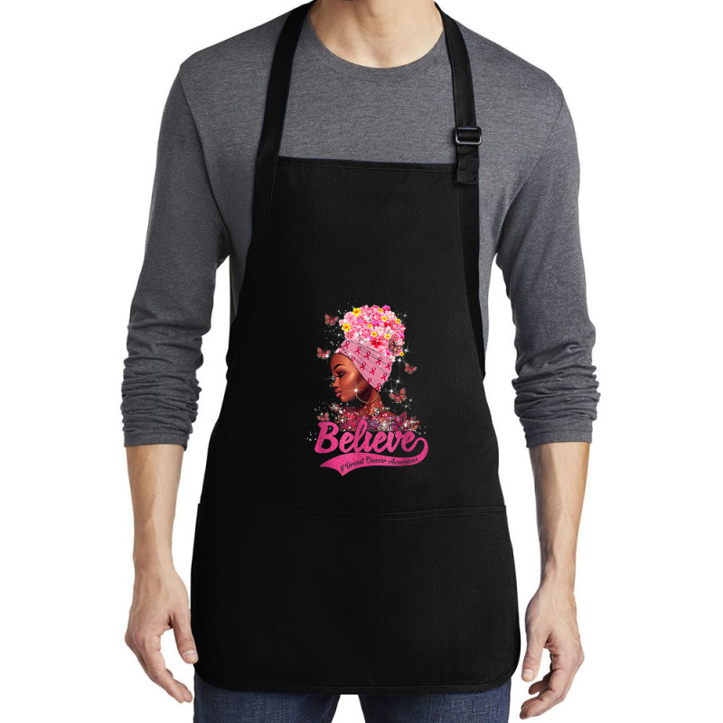 Breast Cancer Awareness Black Woman Warrior Support Believe Medium-length Apron | Artistshot