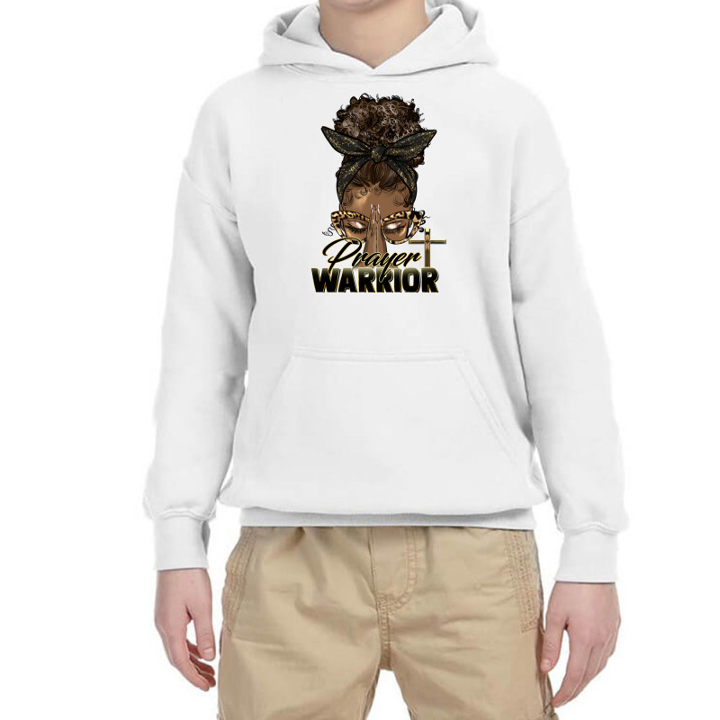 Prayer Warrior Afro Messy Bun Youth Hoodie | Artistshot