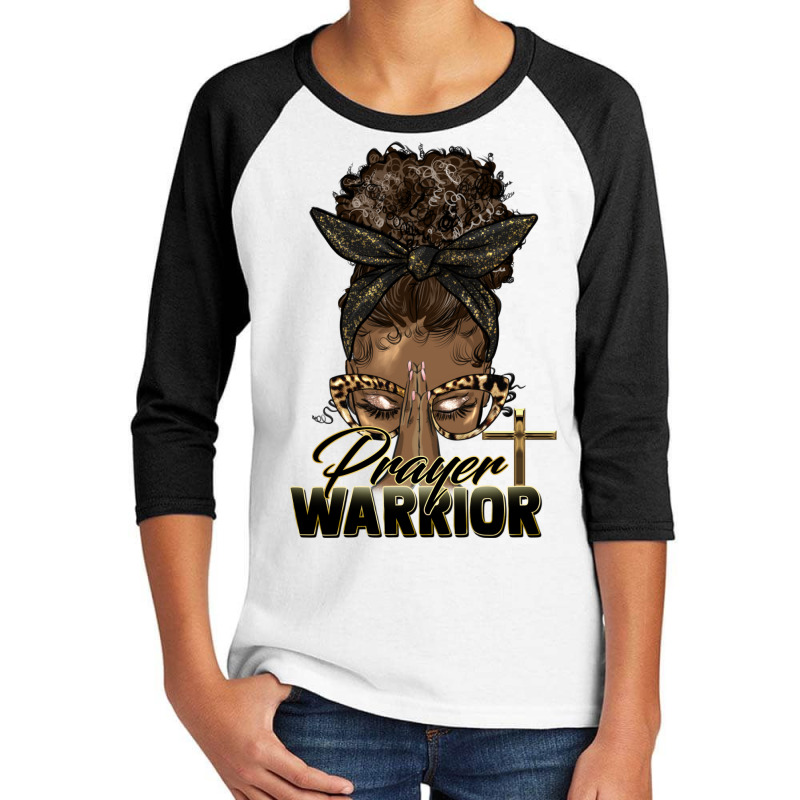 Prayer Warrior Afro Messy Bun Youth 3/4 Sleeve | Artistshot