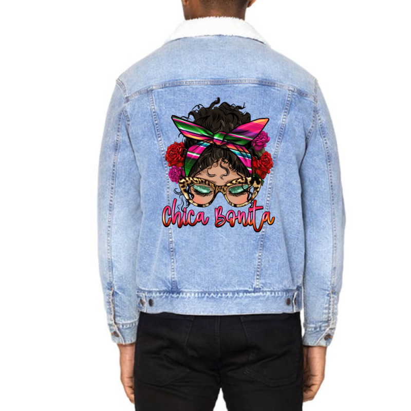 Latina Messy Bun Chica Bonita Unisex Sherpa-Lined Denim Jacket by HRA Design Shop | Artistshot