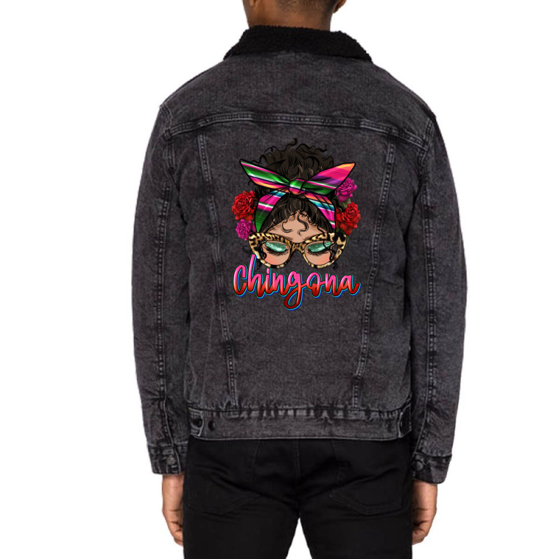 Latina Messy Bun Chingona Unisex Sherpa-Lined Denim Jacket by HRA Design Shop | Artistshot