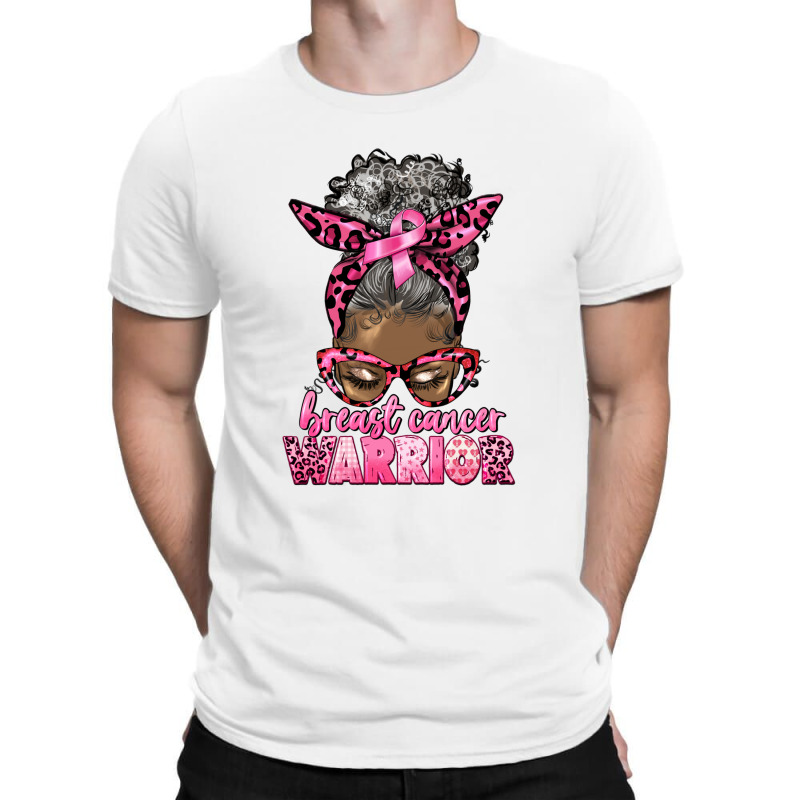 Breast Cancer Warrior Afro Messy Bun Gray Hair T-shirt | Artistshot