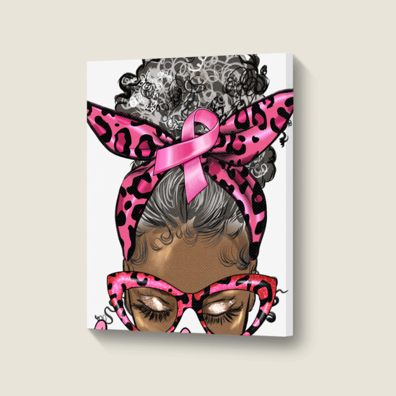 Breast Cancer Warrior Afro Messy Bun Gray Hair Portrait Canvas Print | Artistshot