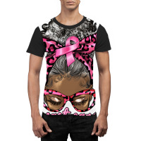 Breast Cancer Warrior Afro Messy Bun Gray Hair Graphic T-shirt | Artistshot