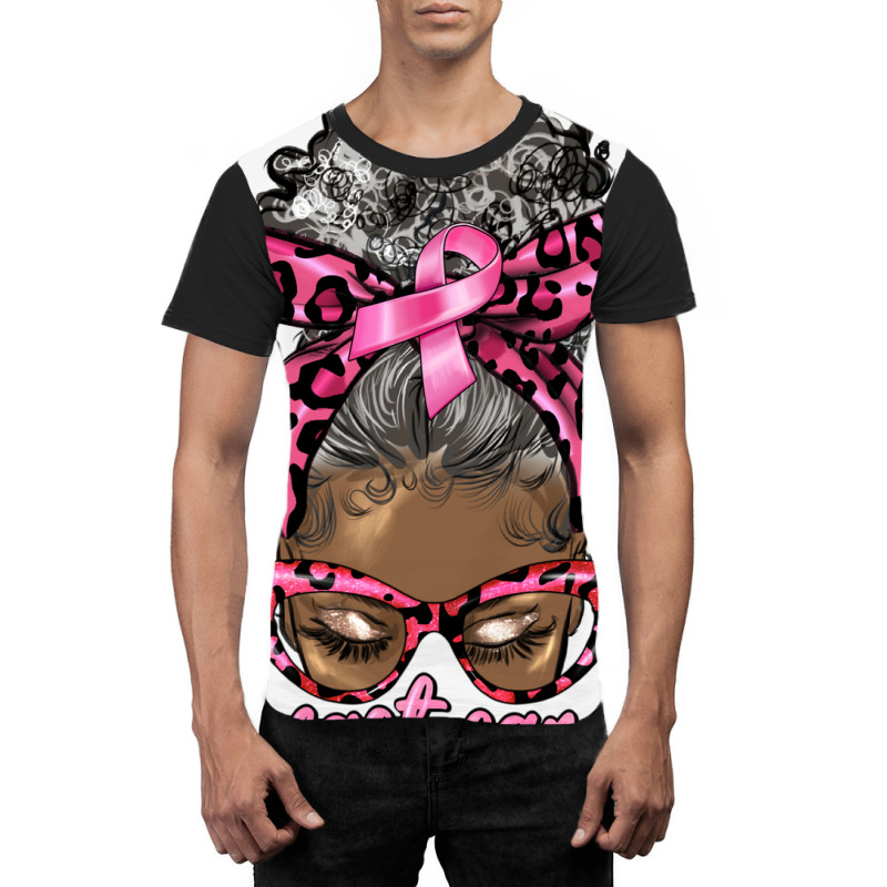 Breast Cancer Warrior Afro Messy Bun Gray Hair Graphic T-shirt | Artistshot