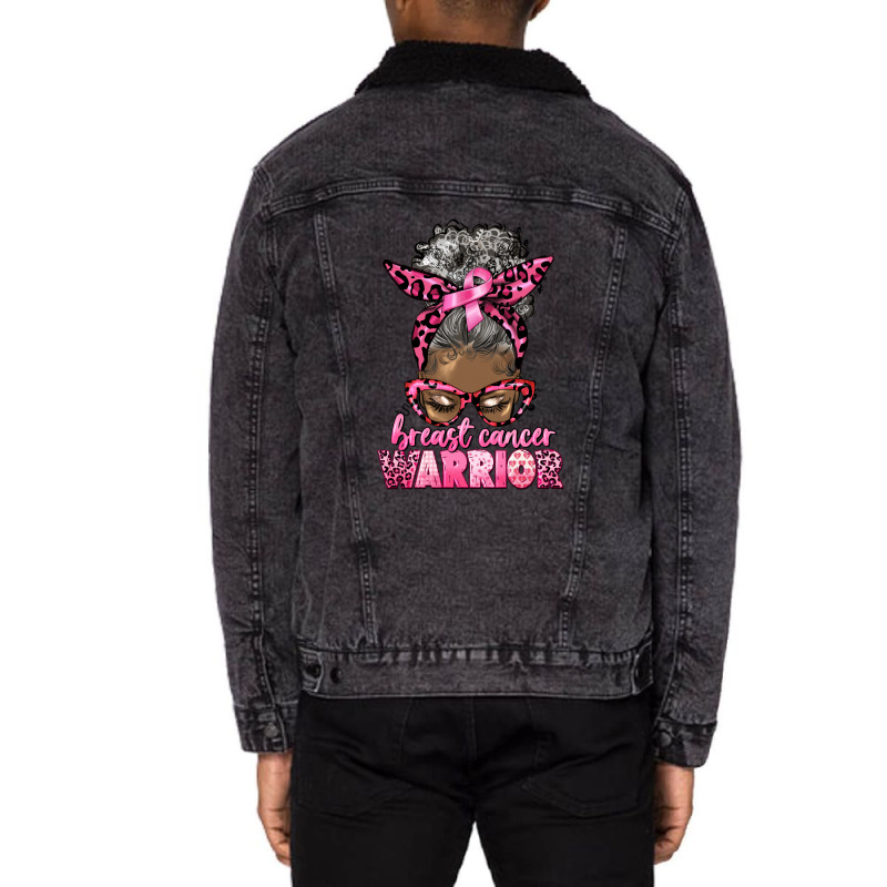 Breast Cancer Warrior Afro Messy Bun Gray Hair Unisex Sherpa-lined Denim Jacket | Artistshot