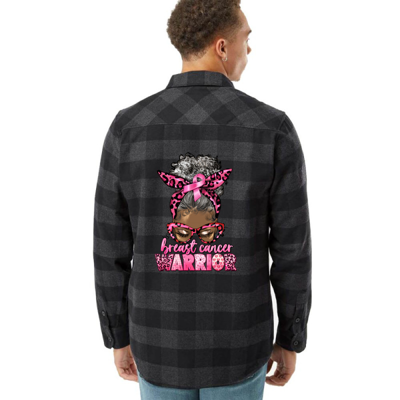 Breast Cancer Warrior Afro Messy Bun Gray Hair Flannel Shirt | Artistshot