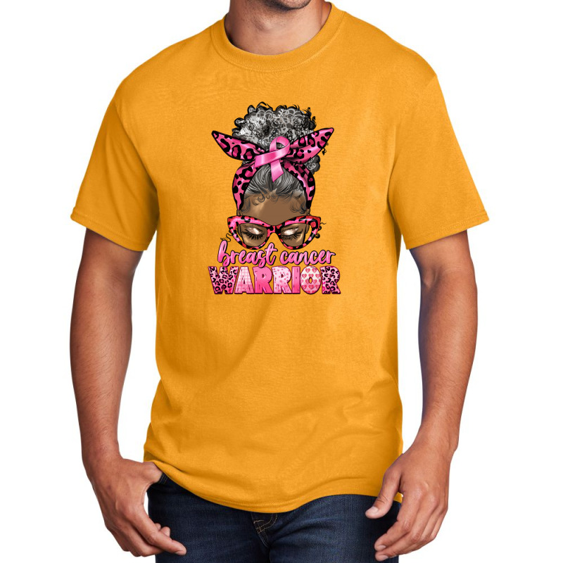 Breast Cancer Warrior Afro Messy Bun Gray Hair Basic T-shirt | Artistshot