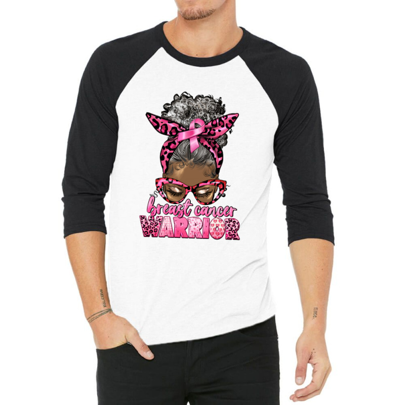 Breast Cancer Warrior Afro Messy Bun Gray Hair 3/4 Sleeve Shirt | Artistshot