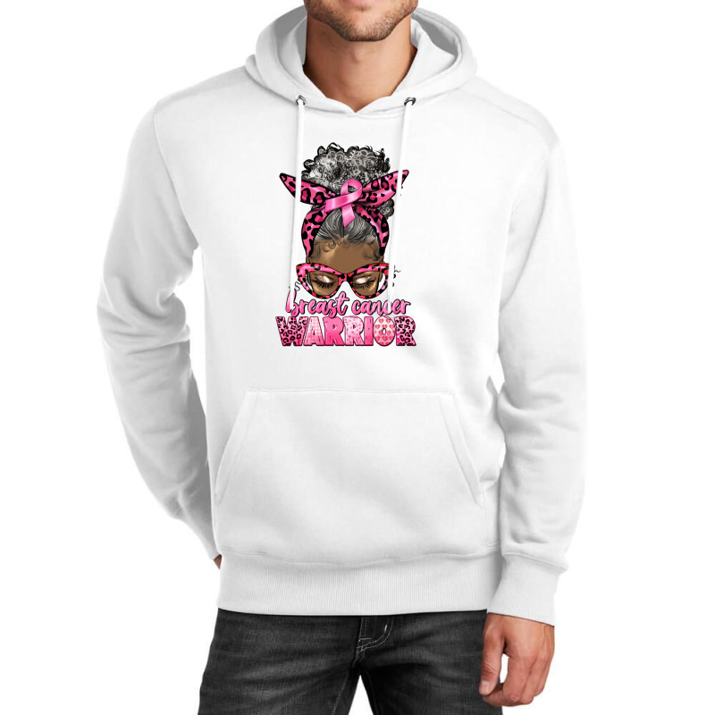 Breast Cancer Warrior Afro Messy Bun Gray Hair Unisex Hoodie | Artistshot