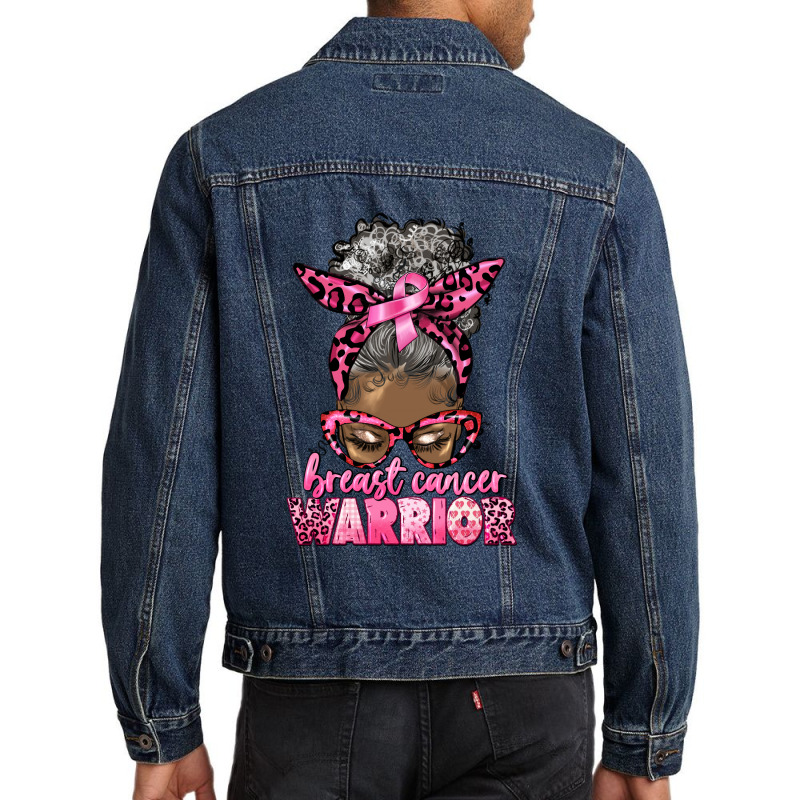 Breast Cancer Warrior Afro Messy Bun Gray Hair Men Denim Jacket | Artistshot