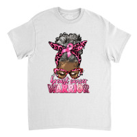 Breast Cancer Warrior Afro Messy Bun Gray Hair Classic T-shirt | Artistshot