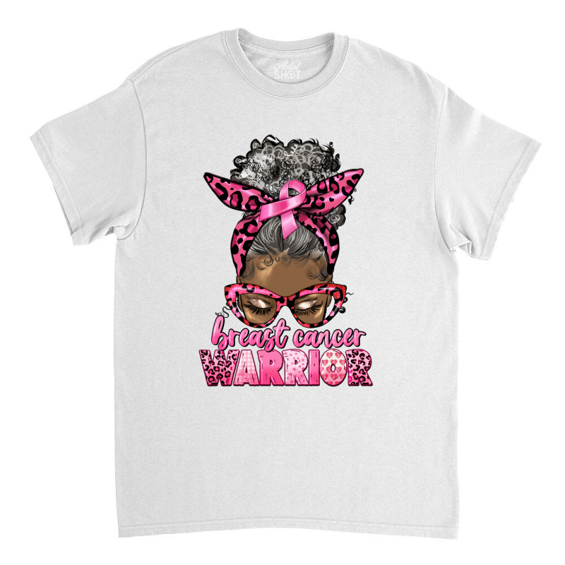 Breast Cancer Warrior Afro Messy Bun Gray Hair Classic T-shirt | Artistshot