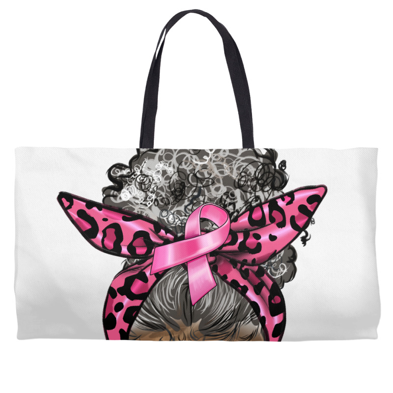 Breast Cancer Warrior Afro Messy Bun Gray Hair Weekender Totes | Artistshot