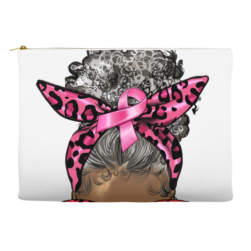 Breast Cancer Warrior Afro Messy Bun Gray Hair Accessory Pouches | Artistshot