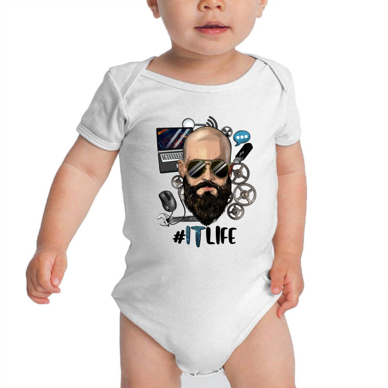 Bald Bearded Man Information Technology Life Baby Bodysuit | Artistshot