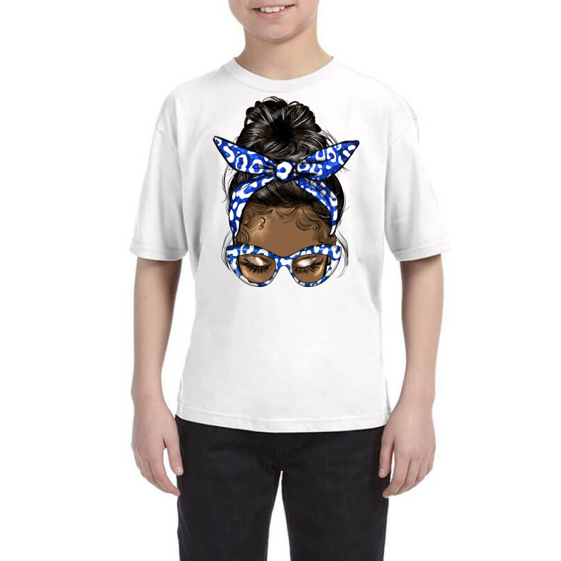 Afro Messy Bun Straight Hair Sorority Blue And Whi Youth Tee by HRA Design Shop | Artistshot