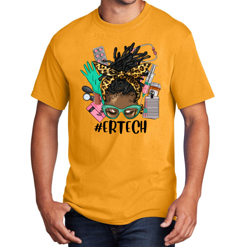 Afro Messy Bun Locs Hair Emergency Technician Basic T-shirt | Artistshot