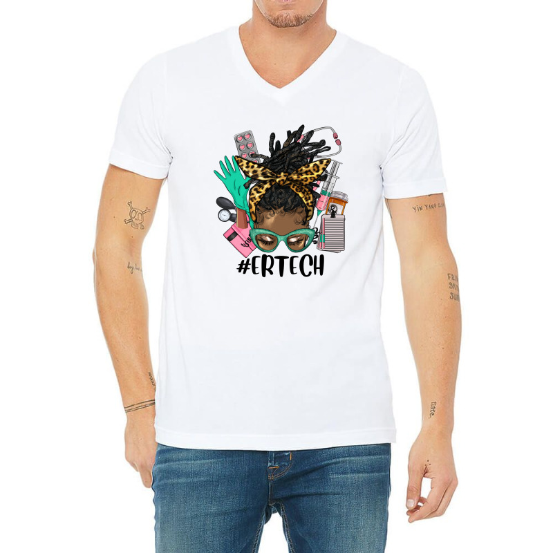 Afro Messy Bun Locs Hair Emergency Technician V-neck Tee | Artistshot