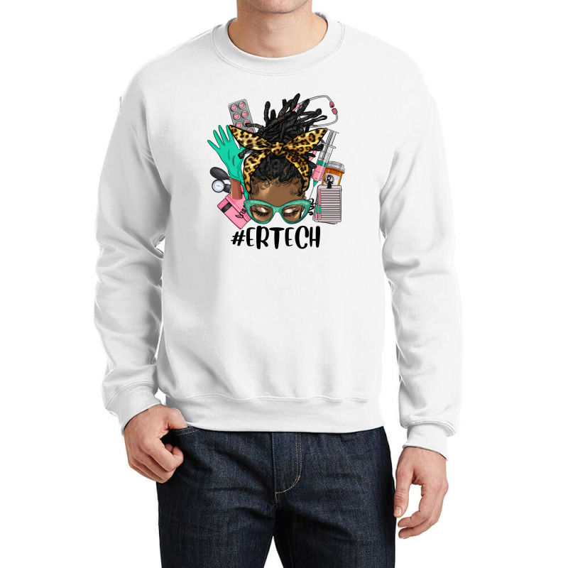 Afro Messy Bun Locs Hair Emergency Technician Crewneck Sweatshirt | Artistshot