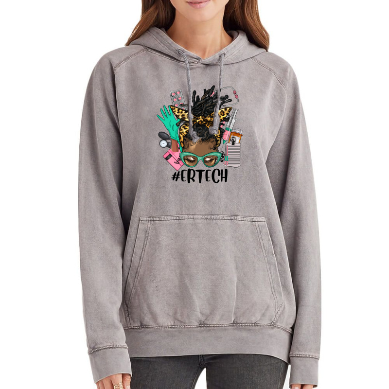 Afro Messy Bun Locs Hair Emergency Technician Vintage Hoodie | Artistshot