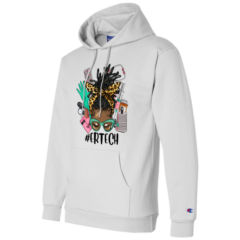 Afro Messy Bun Locs Hair Emergency Technician Champion Hoodie | Artistshot