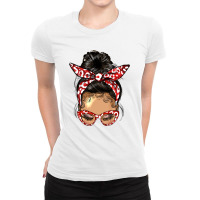 Afro Messy Bun Light Skin Soror Color Red And Blue Ladies Fitted T-shirt | Artistshot