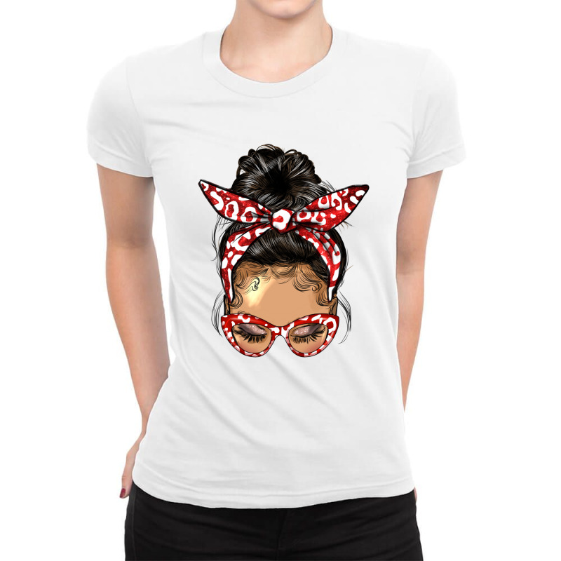 Afro Messy Bun Light Skin Soror Color Red And Blue Ladies Fitted T-Shirt by HRA Design Shop | Artistshot